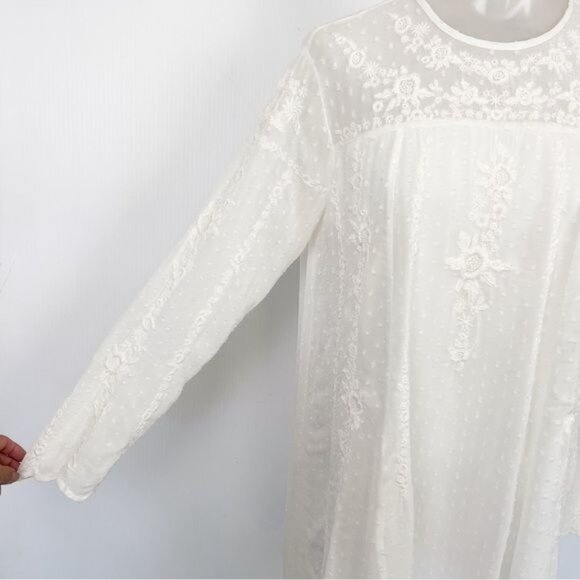 ZARA PLUMETIS DRESS WITH EMBROIDERED FLOWERS ROMANTIC SHORT MINI BOHO Swiss Dot - Picture 4 of 8